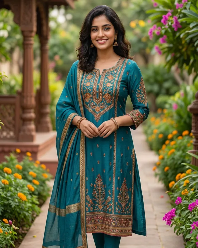 Woman in a premium pure-cotton kurti