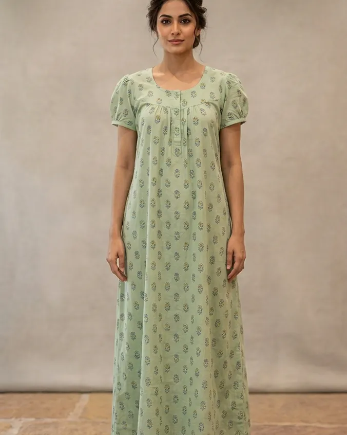 Woman wearing a comfortable cotton nightgown